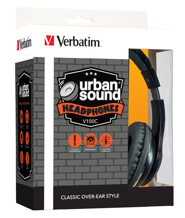 Verbatim Stereo Headphone 3.5mm - Black, Headphones Over-Ear Design, 1.2 Meter Cable Included, Great for Music on Smartphone, Laptop, Desktop