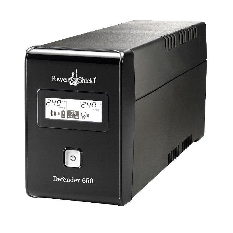 PowerShield Defender 650VA UPS, AVR, LCD display, 2 AU outlets, user-replaceable batteries, 2-year warranty