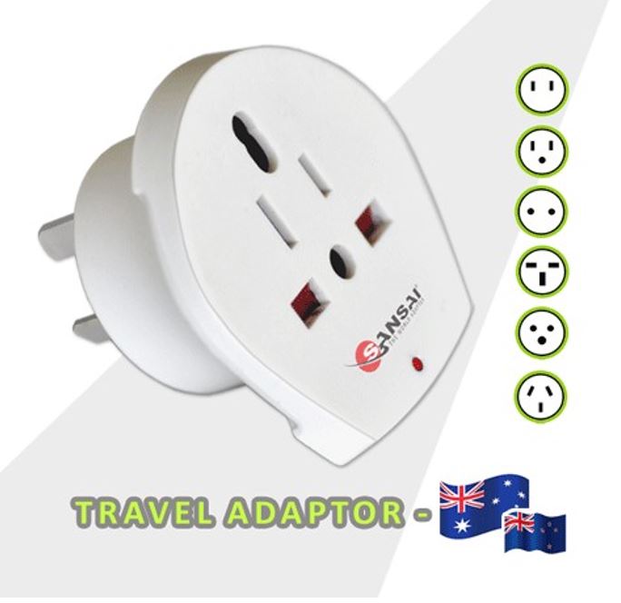 Sansai Travel Adaptor STV-018 for 240V equipment from Britain USA Europe Japan China Singapore Korea & Italy to use in Australia & NZ Hot Sealed Packl