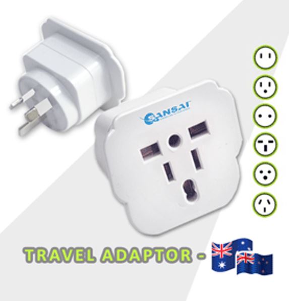 Sansai Travel Adaptor for 240V equipment from Britain, USA, Europe, Japan, China, HongKong, Singapore, Korea & Italy, to use in Australia.