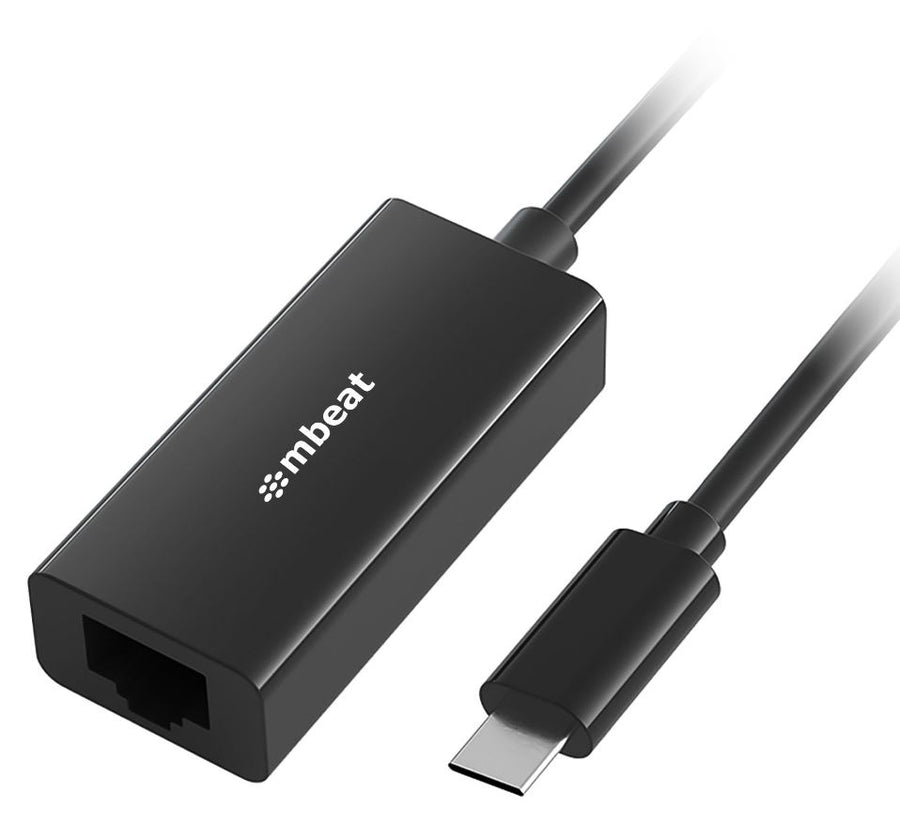 mbeat®  USB-C Gigabit Ethernet Adapter - Black Fast and secure RJ45, up to 1000Mbps speed. Plug-and-play Compact and lightweigh Weight: 23g