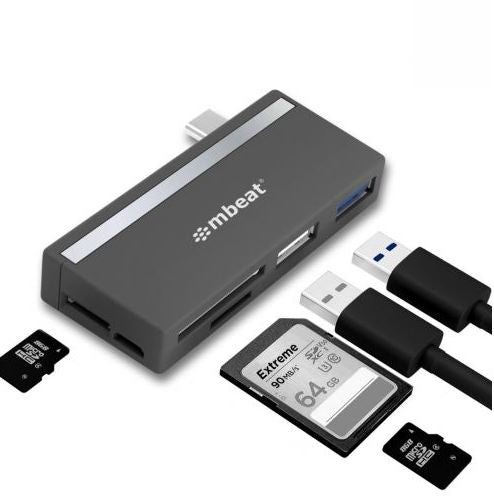 mbeat®  Essential  5-IN-1 USB- C Hub ( USB hub 2.0, 3.0, SD/TF Card Reader Supports SDXC, MicroSDXC) USB 3.0 Speed: Up to 5Gbps Weight: 18g