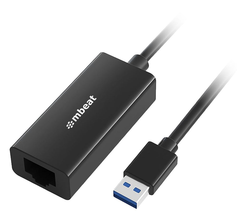 mbeat® mbeat USB 3.0 Gigabit Etherent Adapter - Black RJ45, up to 1000Mbps speed. Compact and lightweight Material: ABS Plastic Weight: 24.5g