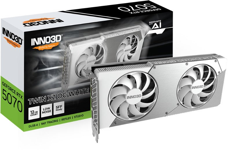 INNO3D nVidia GeForce RTX 5070 TWIN X2 OC White 12GB GDDR7 2512 MHz Boost Clock, RAM 28 Gbps, 3x DP, 1xHDMI 250x116x41mm