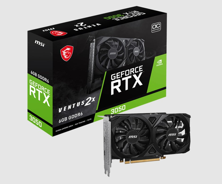 MSI nVidia Geforce RTX 3050 VENTUS 2X 6G OC Video Card, Boost: 1492 MHz, CUDA 2304 Units, 6GB GDDR6, HDMI™ x 2